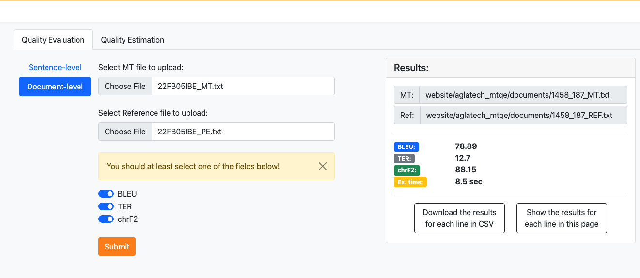 Machine Translation Quality Assessment
